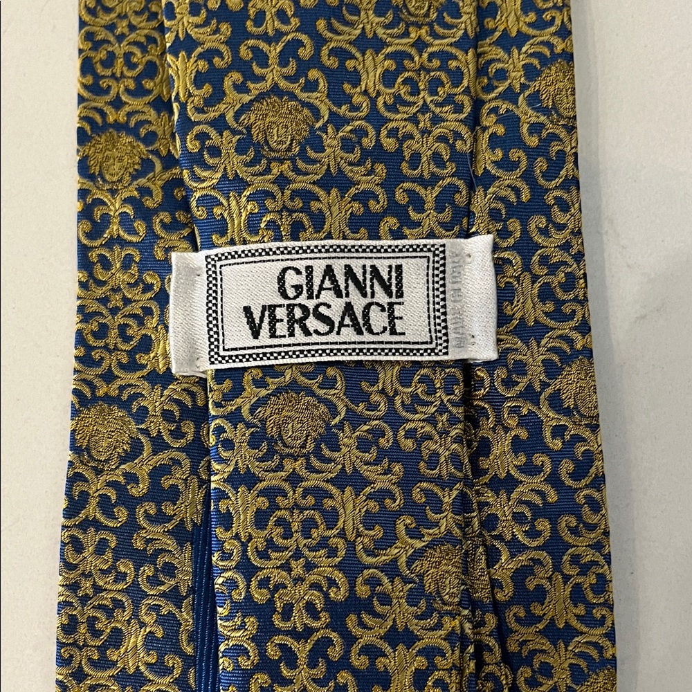 Versace Blue and Gold Patterned Tie